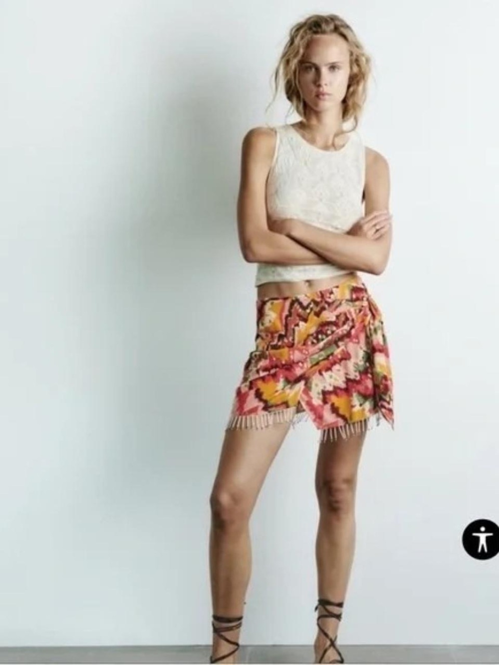 Zara Green and Pink Floral Print Skirt with beads